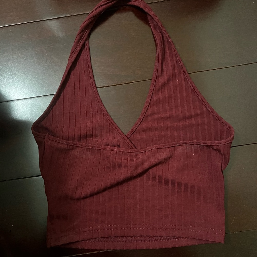 Maroon Open Back Rib Knit Halter